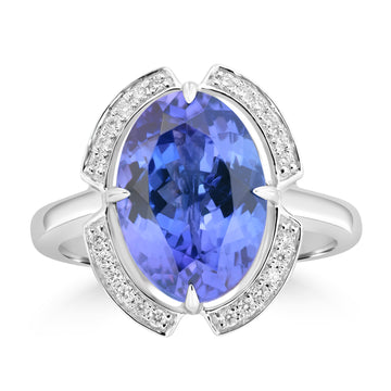 4.84ct Tanzanite Rings with 0.135tct Diamond set in 18K White Gold