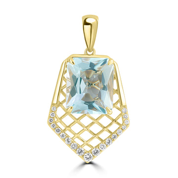 3.554ct Aquamarine Pendants with 0.179tct Diamond set in 18K Yellow Gold