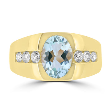 2.111ct Aquamarine Rings with 0.58tct Diamond set in 18K Yellow Gold