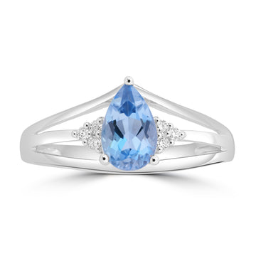 0.82ct Aquamarine Rings with 0.056tct Diamond set in 18K White Gold