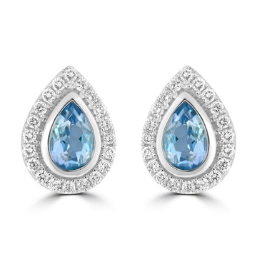 0.67ct Aquamarine Earrings with 0.283tct Diamond set in 18K White Gold