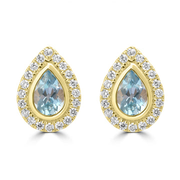 0.69ct Aquamarine Earrings with 0.276tct Diamond set in 18K Yellow Gold
