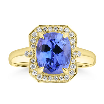 3.42ct Tanzanite Rings with 0.171tct Diamond set in 18K Yellow Gold