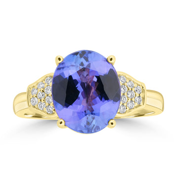 3.22ct Tanzanite Rings with 0.114tct Diamond set in 18K Yellow Gold