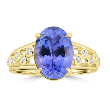 4.4ct Tanzanite Rings with 0.15tct Diamond set in 18K Yellow Gold