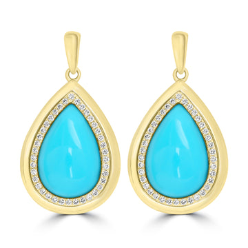 9.4ct Turquoise Earrings with 0.34tct Diamond set in 14K Yellow Gold