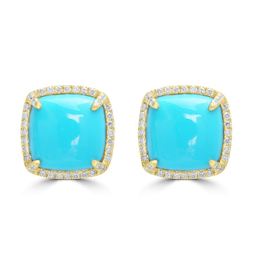 7.94ct Turquoise Earrings with 0.303tct Diamond set in 14K Yellow Gold