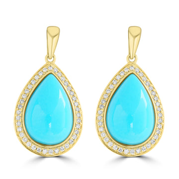 10.38ct Turquoise Rings with 0.34tct Diamond set in 14K Yellow Gold