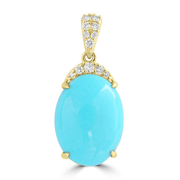 6.2ct Turquoise Pendants with 0.15tct Diamond set in 14K Yellow Gold