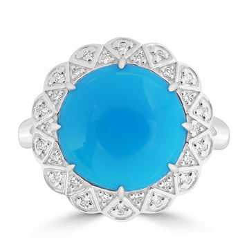 4.54ct Turquoise Rings with 0.14tct Diamond set in 14K White Gold