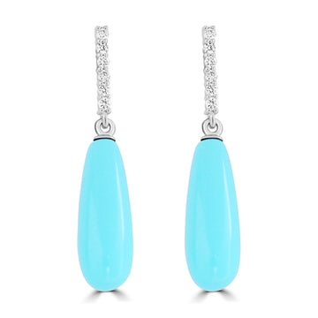 5.99ct Turquoise Earrings with 0.095tct Diamond set in 14K White Gold