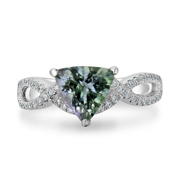 1.7ct Green Tanzanite Ring with 0.21tct Diamonds set in 14K White Gold