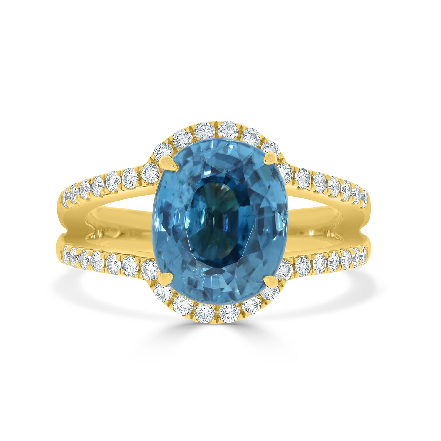 6.92ct Blue Zircon Ring with 0.41tct diamonds set in 14kt yellow gold ‐ Gem  Bleu