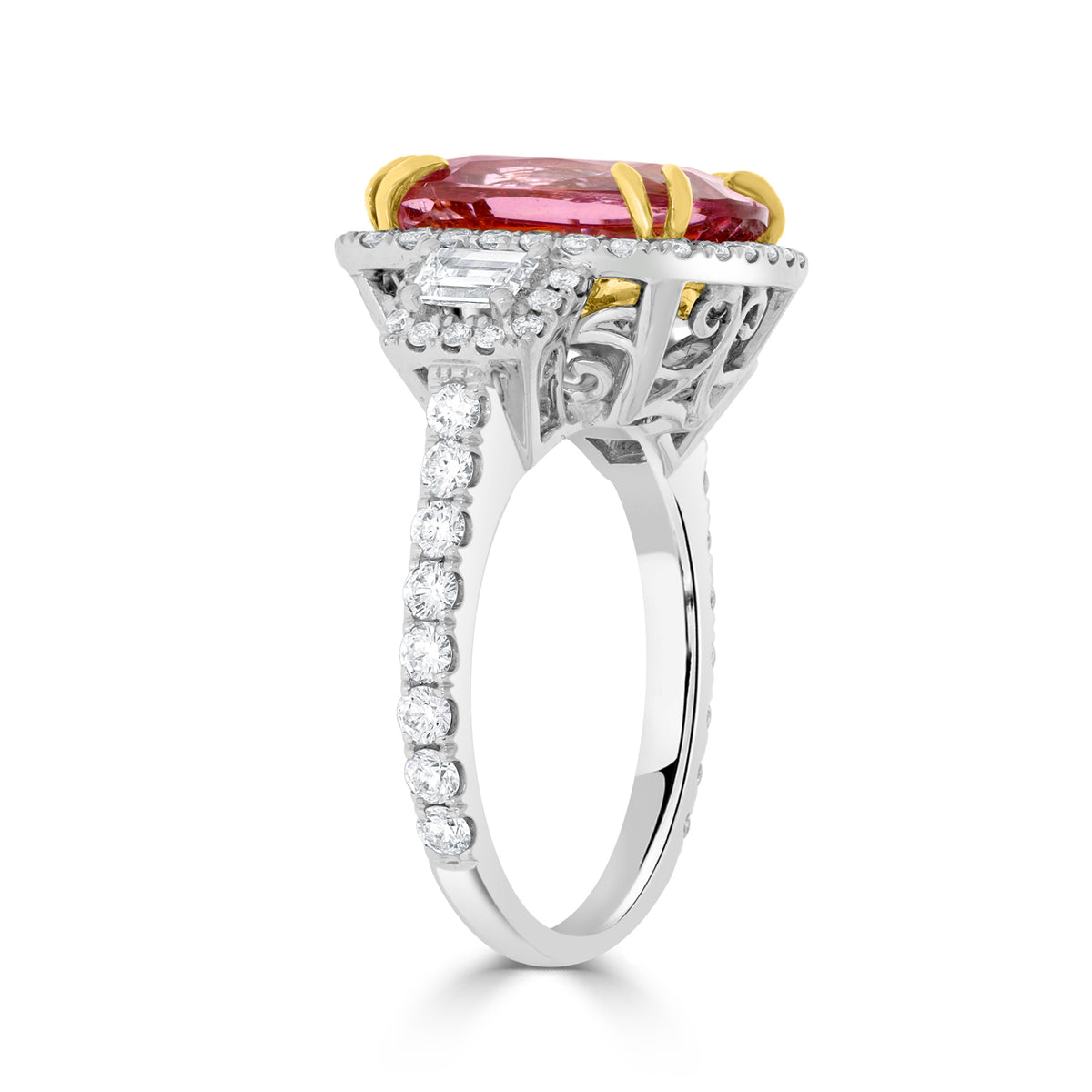 5.28ct Pink Spinel Ring With 1.15ct Diamonds Set In 18K Two Tone & Gem Bleu