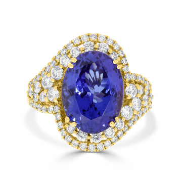 6.32 Tanzanite Rings with 1.1tct Diamond set in 14K Yellow Gold