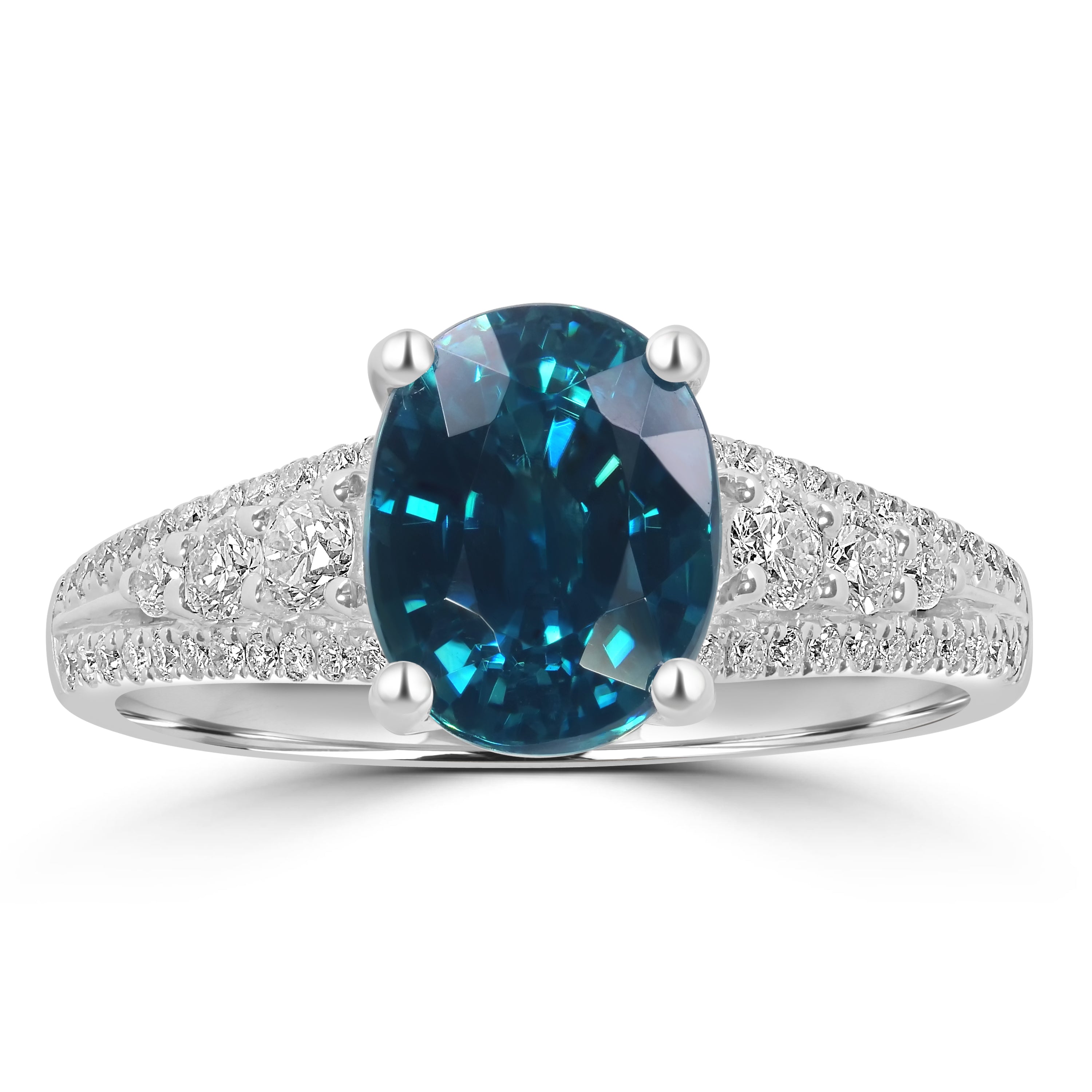 4.29ct Blue Zircon Rings with 0.38tct Diamond set in 14K