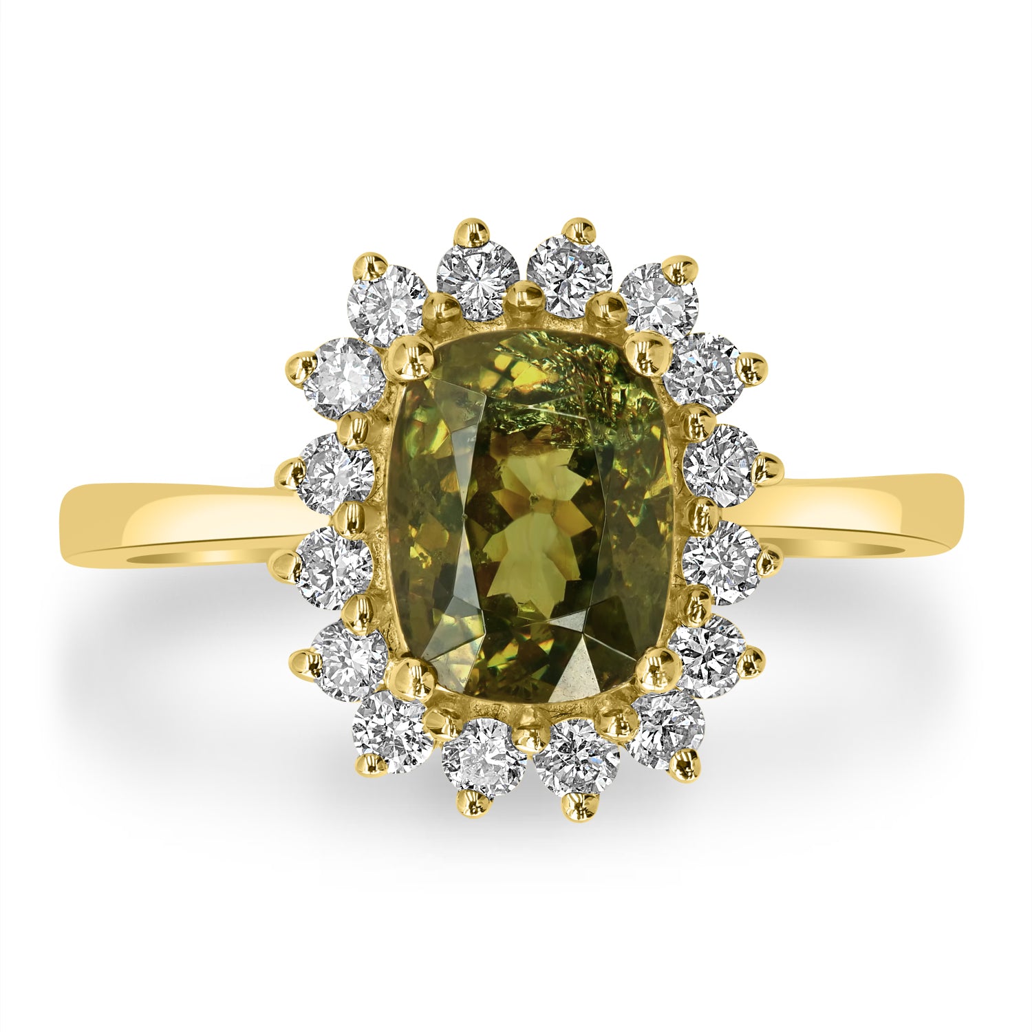 2.07ct Demantoid Garnet Ring with 0.37tct Diamonds set in 14K