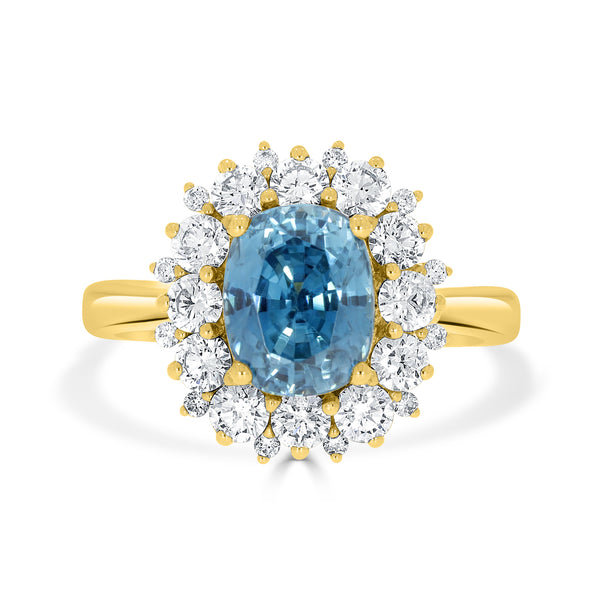 3.77 Blue Zircon Rings with 1.05tct Diamond set in 14K Yellow Gold