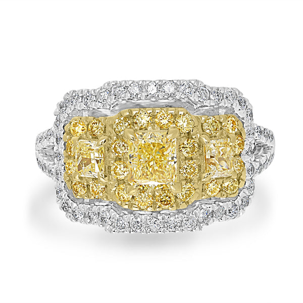 0.61ct Yellow Diamond Rings with 1.32tct Diamond set in 18K White Gold