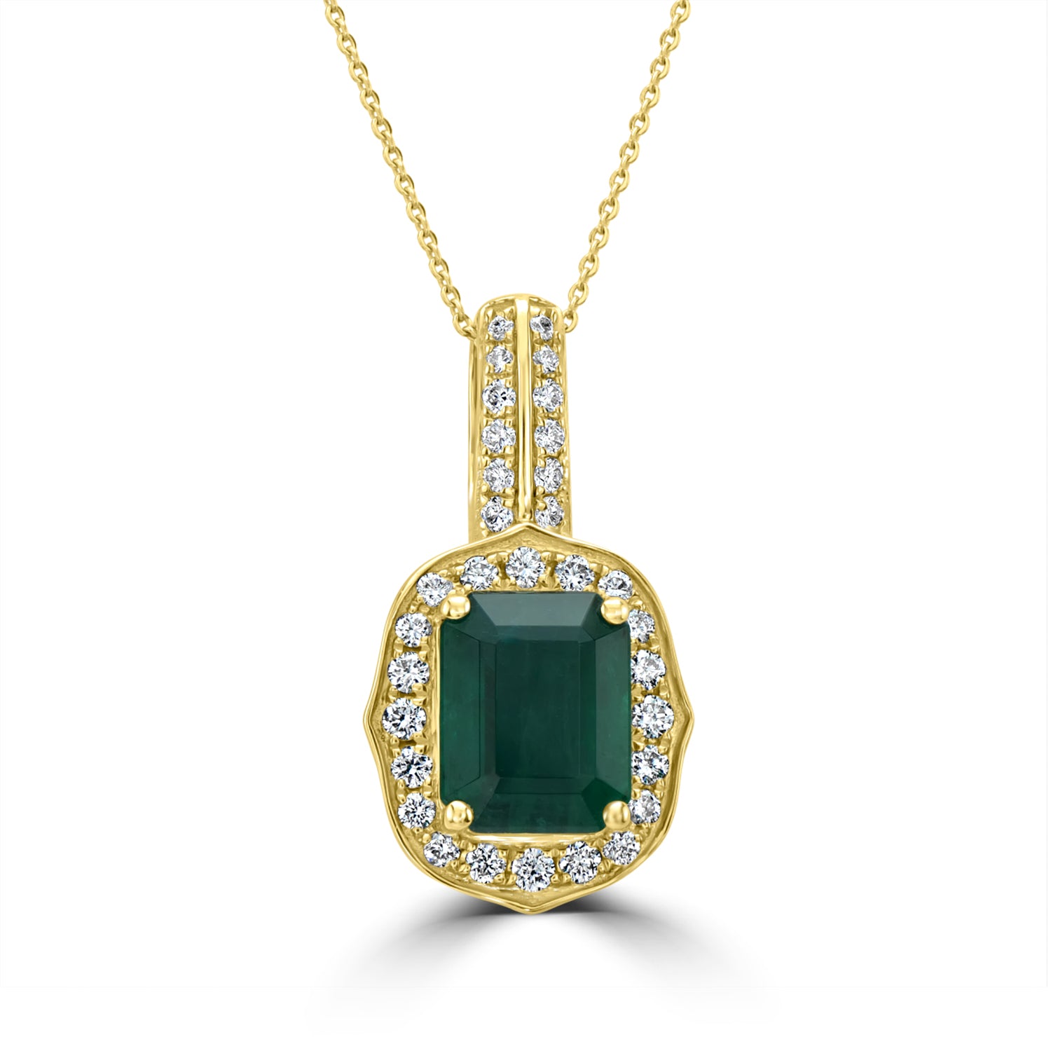 2.55ct Emerald Pendant with 0.37tct Diamonds set in 14K Yellow