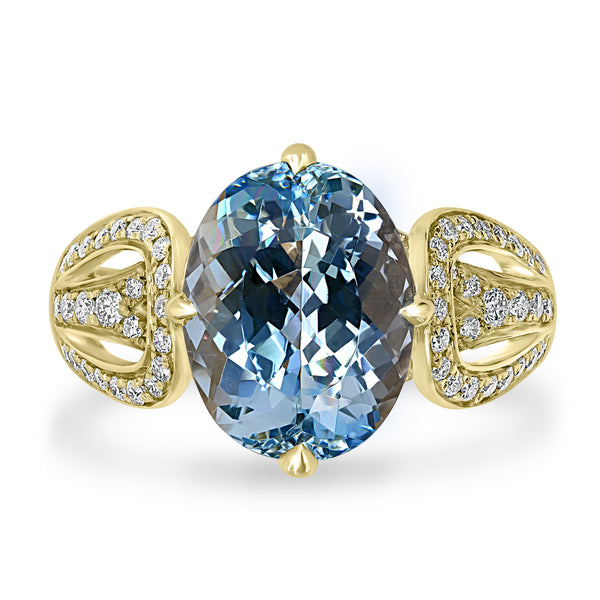 4.02ct Aquamarine Ring with 0.3tct Diamonds set in 14K Yellow Gold