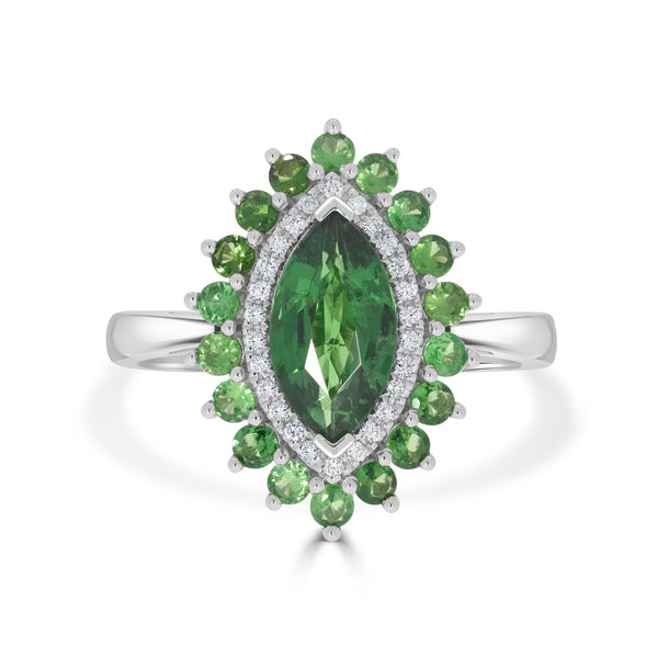 2.07 Tsavorite Rings with 0.08tct Diamond set in 14K White Gold