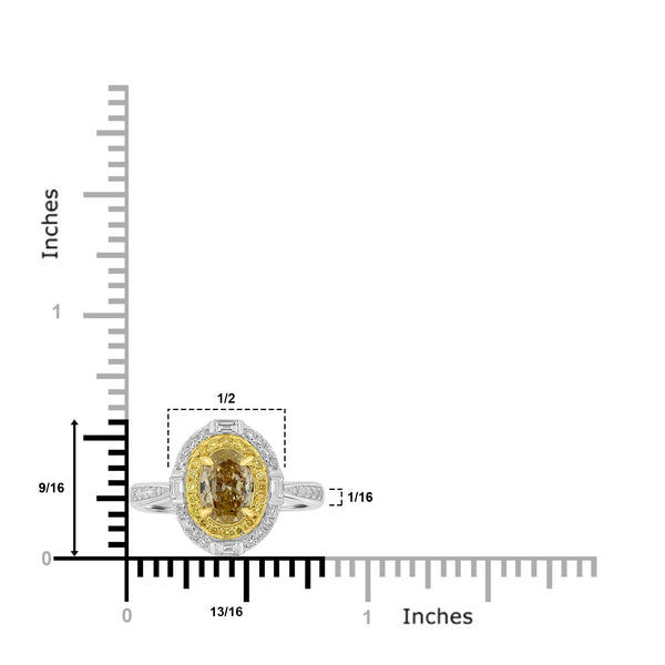 1ct Yellow Diamond Rings with 0.48tct Multi set in 18K Two Tone Gold