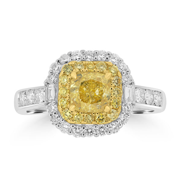 1.01ct Yellow Diamond Rings with 0.76tct Multi set in 18K Two Tone Gold