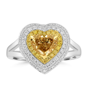 1.02ct Yellow Diamond Rings with 0.5tct Multi set in 18K Two Tone Gold